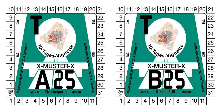 10denní dálniční známka Rakousko 2025